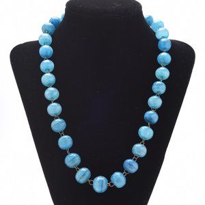 Aqua Blue semi-precious stone bead vintage necklace